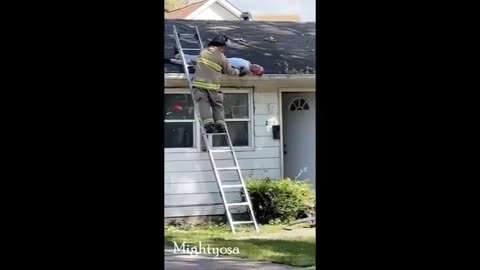 Driver crashes into house is ejected from his truck onto the roof of the house