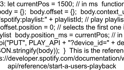 how to play track from certain position using spotify apps API