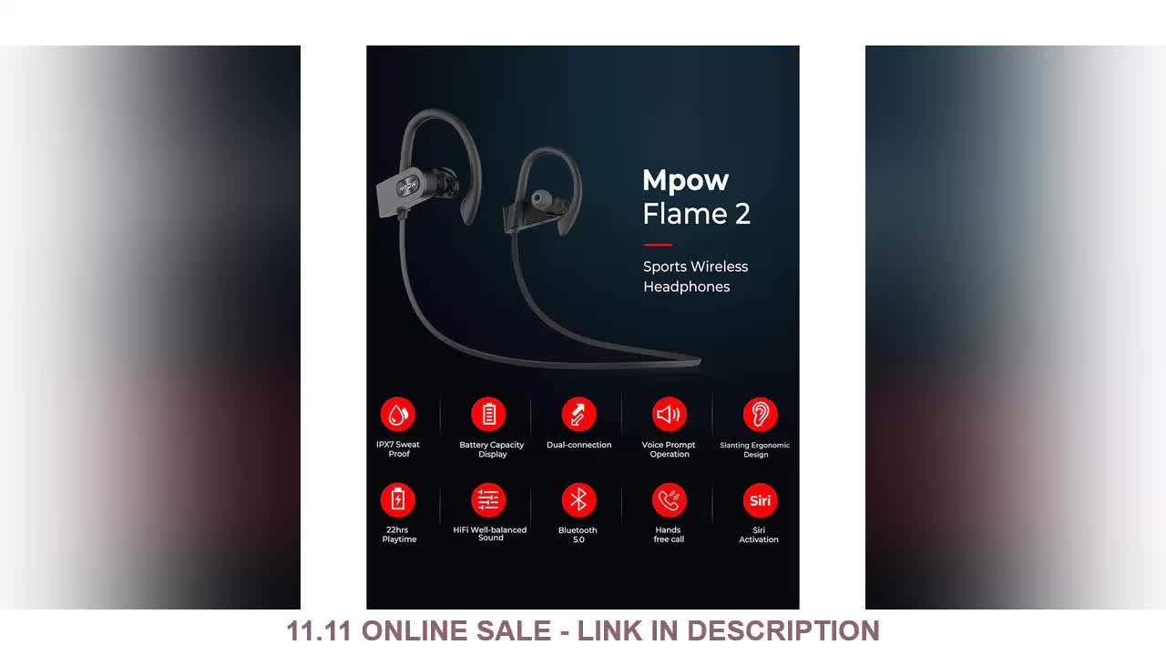 Mpow Flame 2 Bluetooth Earphones IPX7 Waterproof Wireless Sports Earbuds w/ CVC6.0 Noise Cancelling