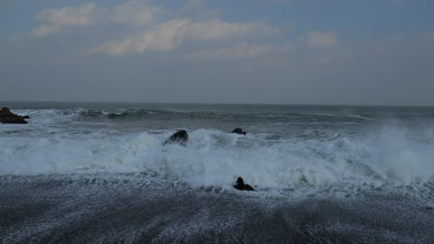 Waves shooted on a winter beach