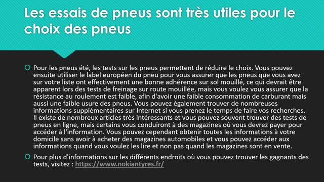 Les essais de pneus sont très utiles pour le choix des pneus