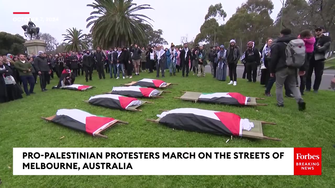 Pro-Palestinian Protestors March In Melbourne, Australia On Anniversary Of October 7th Attacks