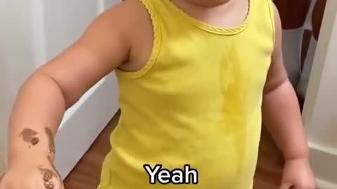 Little girl looks funny at her mom's prank
