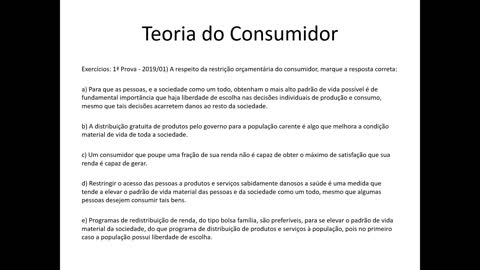 Microeconomia 038 Teoria do Consumidor Restrição Orçamentária Exercícios