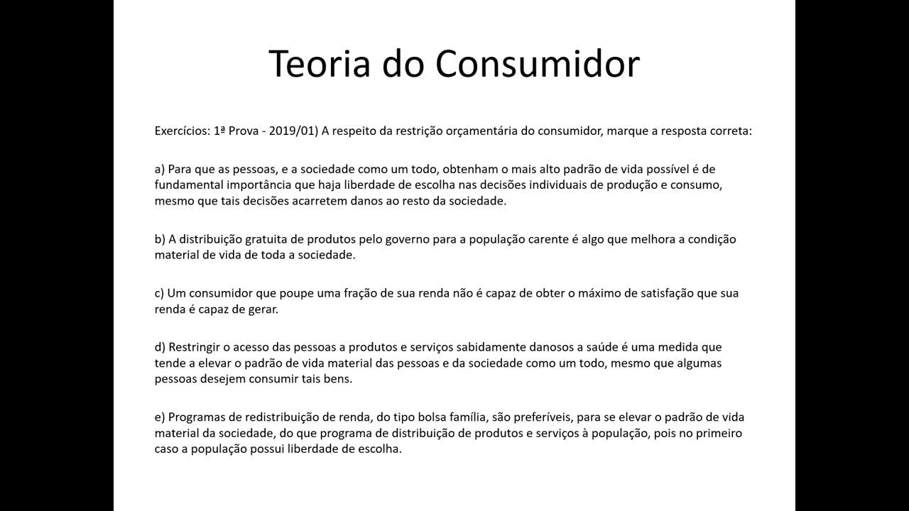 Microeconomia 038 Teoria do Consumidor Restrição Orçamentária Exercícios