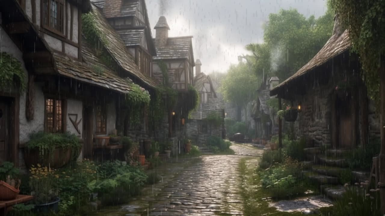 Rainy Village Ambience - Rain sound and Cottage scenery