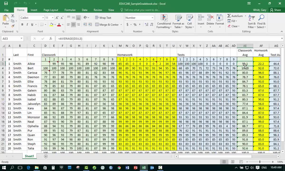 Excel Gradebook II