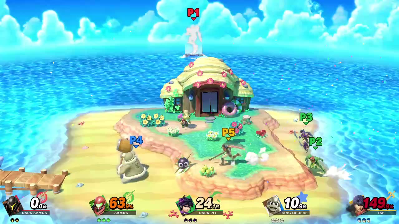Dark Samus vs Samus and Dark Pit vs King DeDeDe vs Ike on Tortimer Island(Super Smash Bros Ultimate)