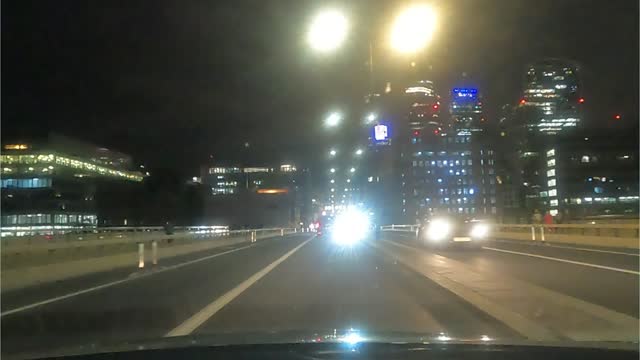 Driving through the London Bridge at night