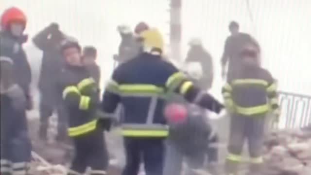 Ukrainian rescue workers at havryshivka vinnytsia international airport