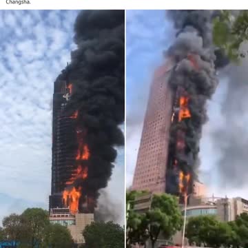 China Telecom skyscraper in Changsha is burning