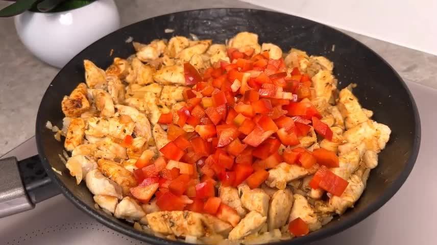 Add The Sweet Pepper And Tomatoes