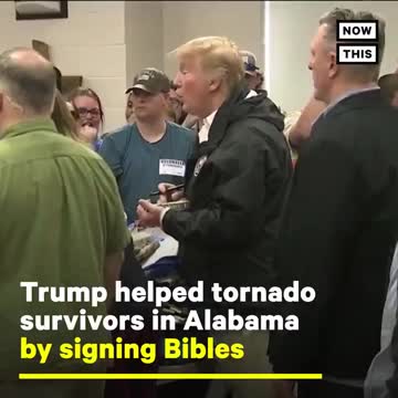 Trump signing Bibles of tornado victims in Alabama