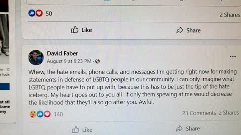 Mayor David Faber cannot imagine the hate we put up with as LGBTQ. He is the ONE Inciting the HATE