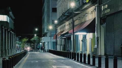 Narrow avenue at night