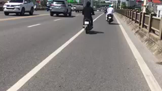 The scene of driving down to Vinh Tuy bridge in Vietnam