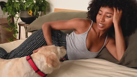 Beautiful Young Girl Playing with her Dog