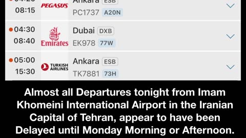 Almost all Departures tonight from Imam Khomeini Int'l Airport in the Iranian Capital of Tehran