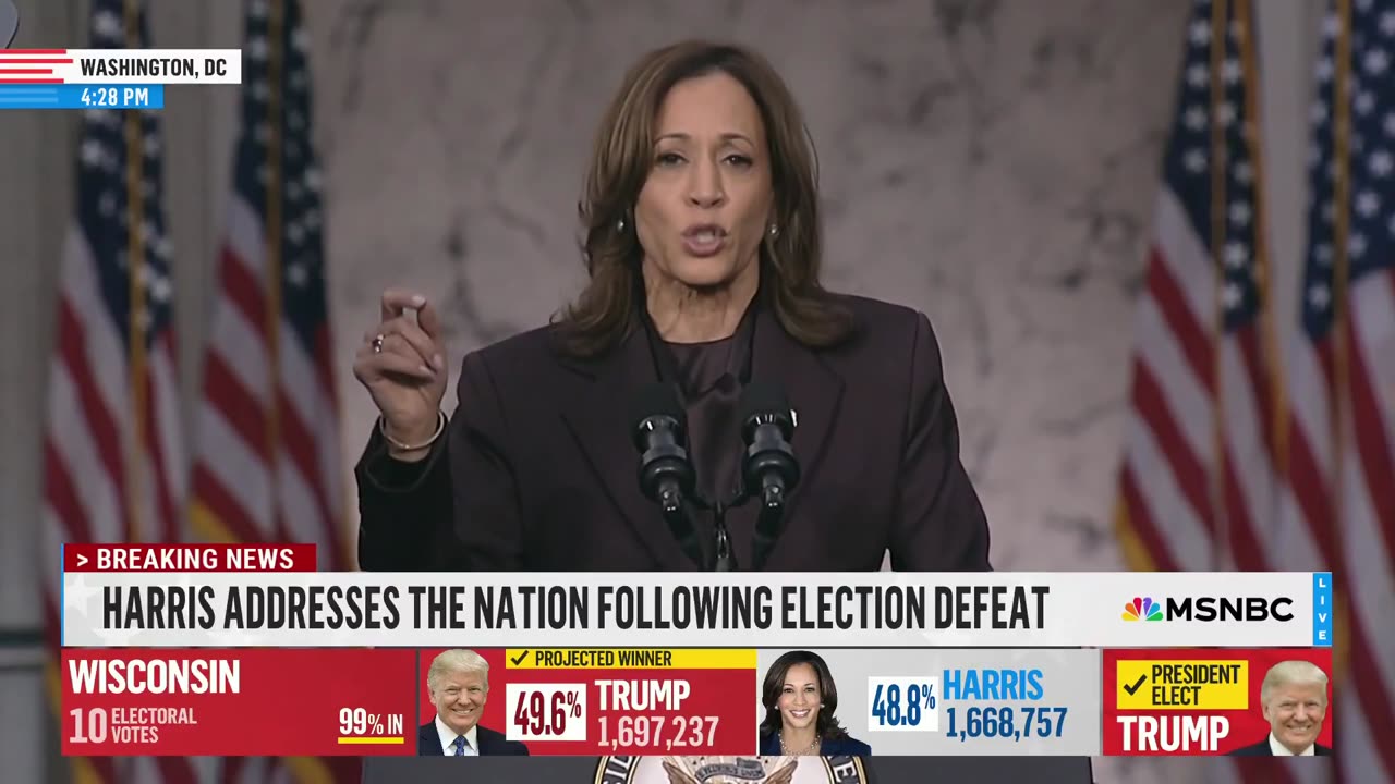 "While I concede this election, I do not concede the fight that fueled this campaign," Kamala Harris