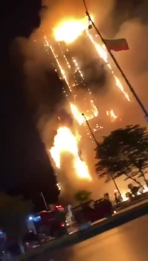 Massive Fire engulfs 16-storey building at the Shahrah-e-Faisal boulevard in Karachi Pakistan