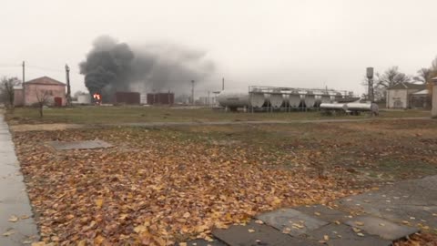 Kherson oil terminal still burning day after Russian strike.