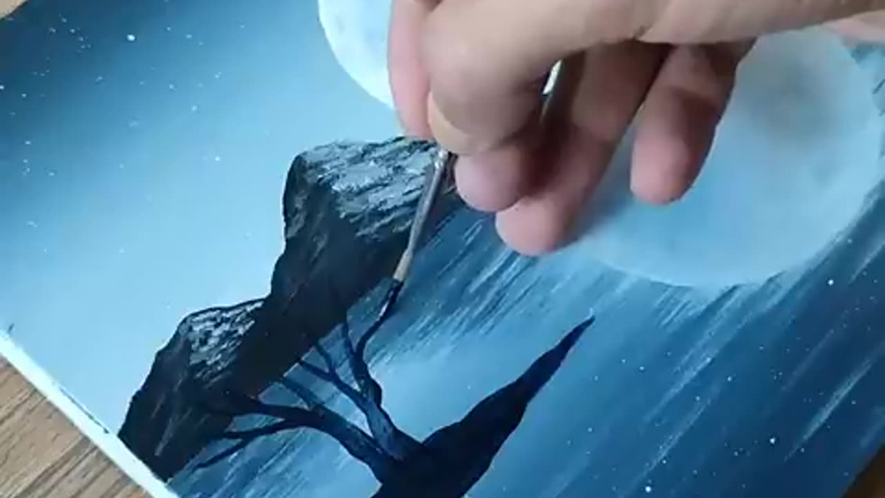 Red Tree Black and White Painting full Moon Acrylics painting for Beginner