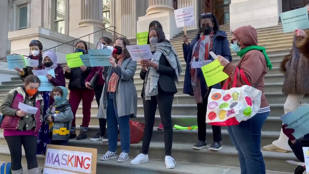 Pro Mask Protesters In NYC Hold A Cringe Fest On The Courthouse Steps - 'Vaxx Our A**'