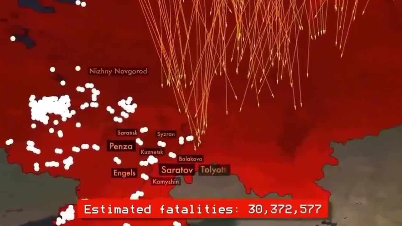 Simulation of a retaliatory strike against Russia after Putin uses nuclear weapons