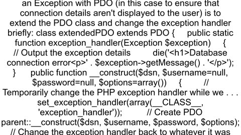 Best way to remove the trace information from the PDOException __toString method