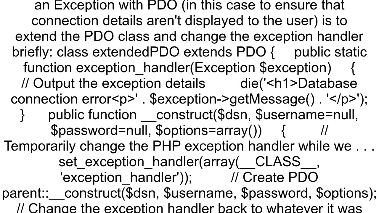 Best way to remove the trace information from the PDOException __toString method