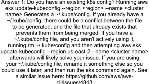 EKS update config with awscli command quotaws eks updatekubeconfigquot fails with error quot39NoneT