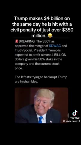 Trump makes 4 billion on the same day he is hit with a $350 million civil lawsuit penalty