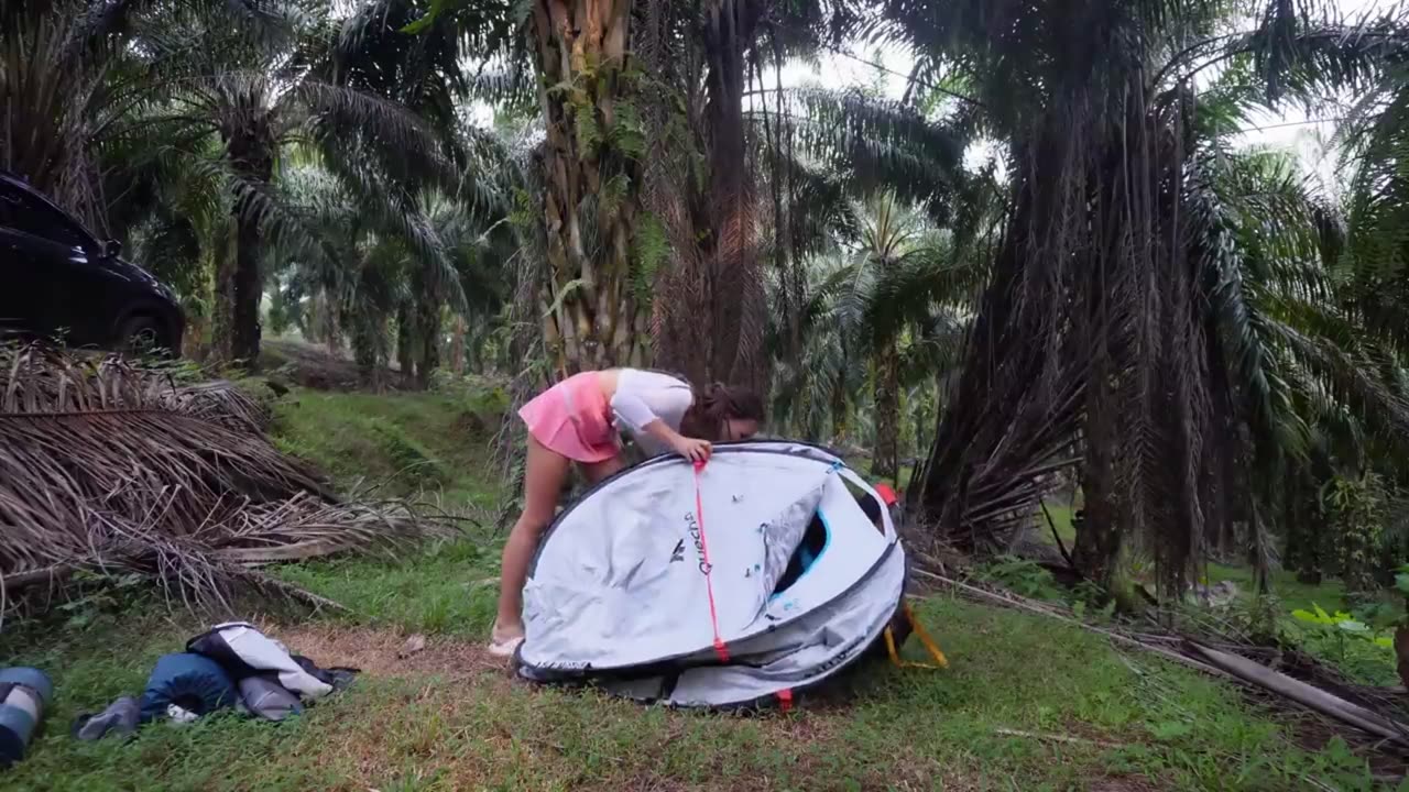 Beautiful girl solo over night camping