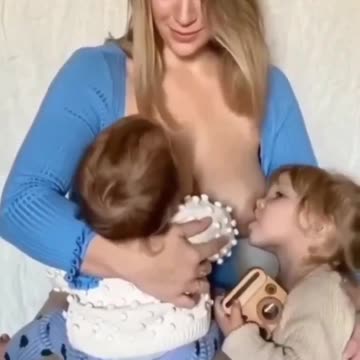 Double Breast Feeding - Baby Hungry - Milk Time
