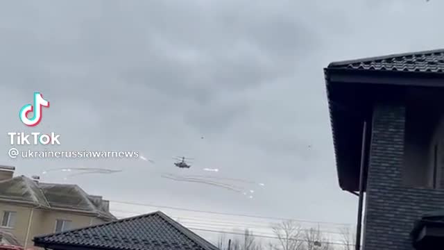 Shooting "heat traps" by the Ka-52 "Alligator" attack helicopter of the Russian Armed Forces in the