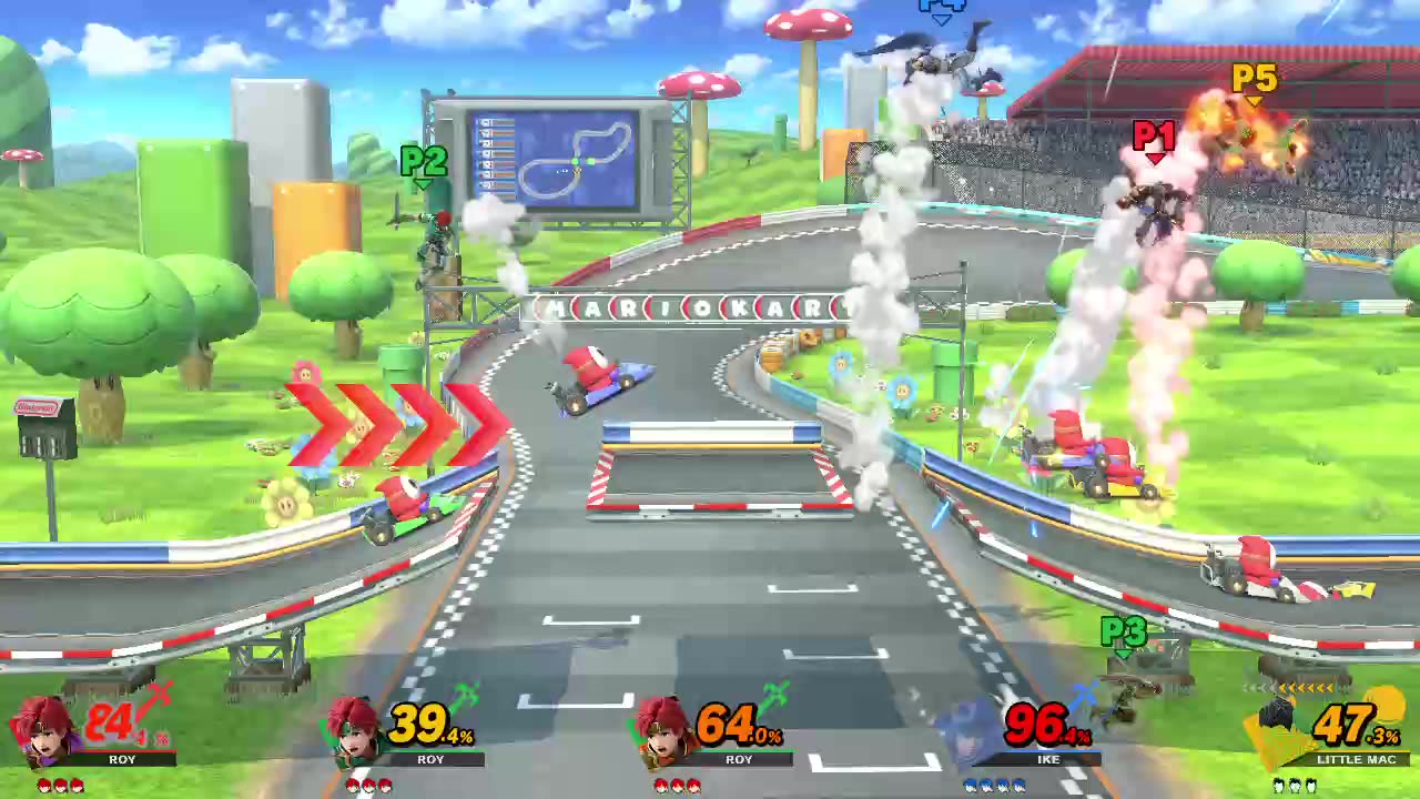 Roy vs Roy and Roy vs Ike vs Little Mac on Figure-8 Circuit (Super Smash Bros Ultimate)