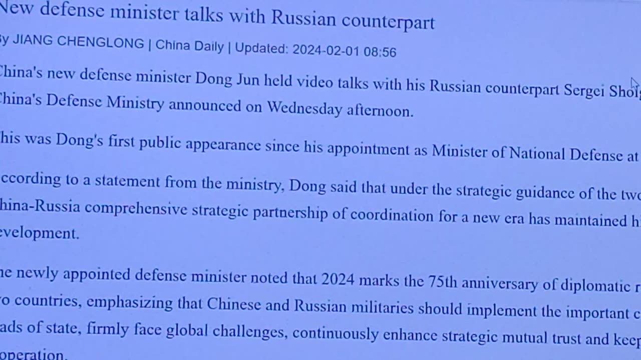 #China, defense minister Dong Jun held video talks with his