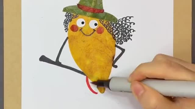 Halloween is coming, let's make a little witch riding a broomstick with leaves.。
