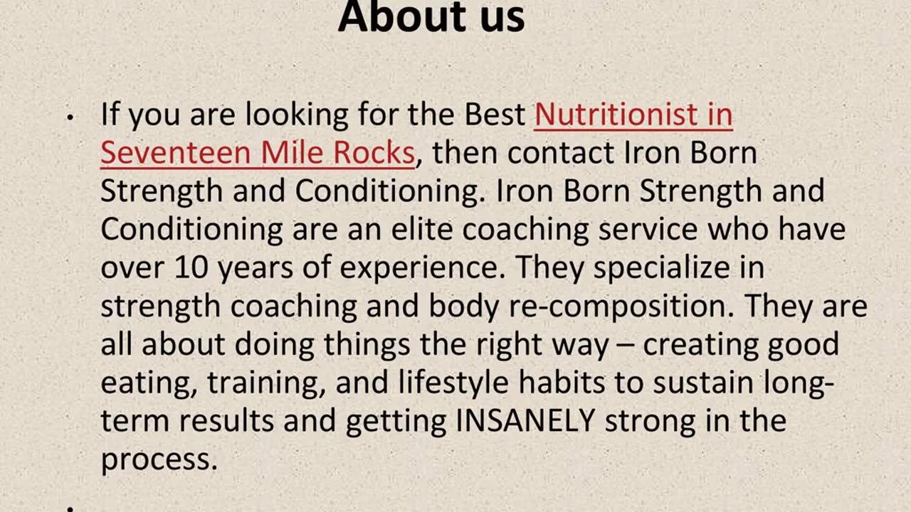 Best Nutritionist in Seventeen Mile Rocks.