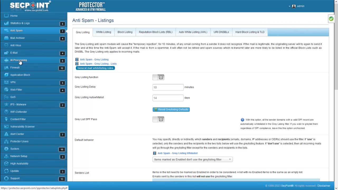 SecPoint Protector V63 UTM Firewall Wildcard Anti Spam Blocklist