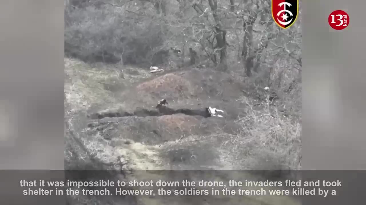 Unable to shoot the drone with a machine gun, Russians ran to their "nests" in an attempt to escape