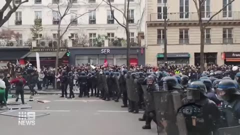 Riots, fires outbreak as one million protesters storm France amid pension reform | 9 News Australia