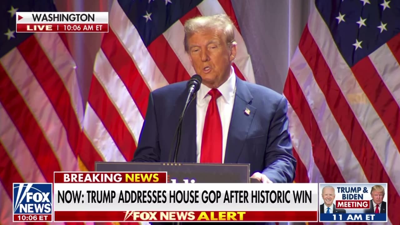 President Trump addresses House Republicans on Capitol Hill.