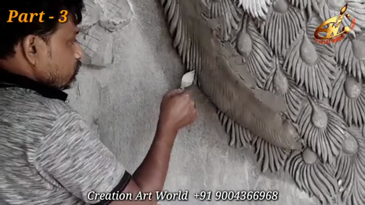 DIY Amazing 3D Cement Wall Mural On Concrete Wall _ Cement Craft