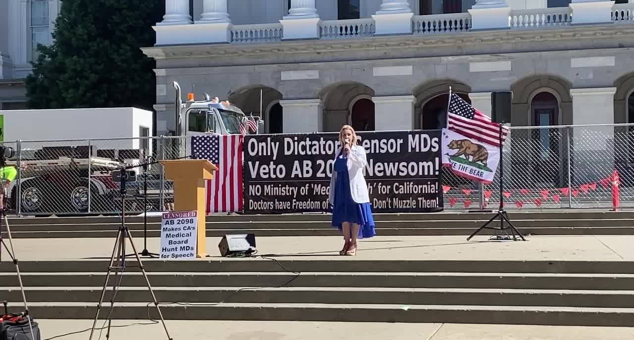 Dr. Sally Priester At the sac Capitol for the freedom of speech rally.