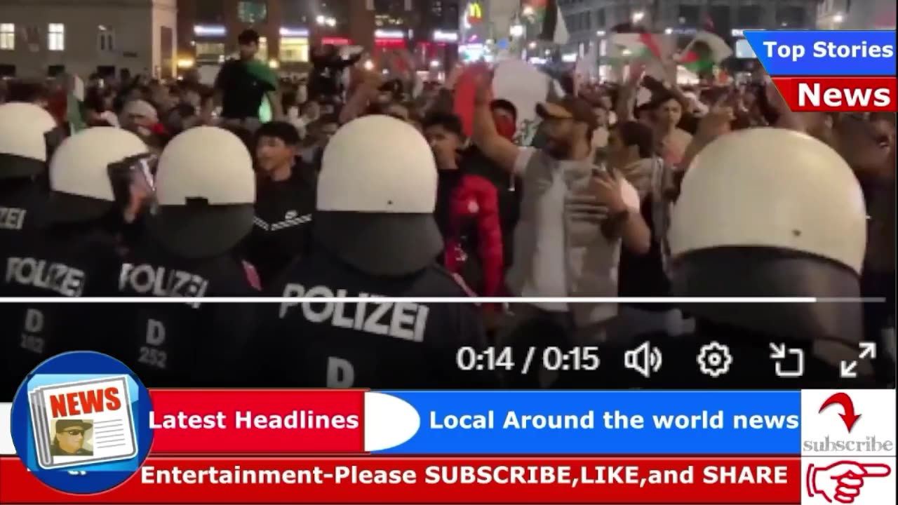 Austrian police retreating from an unstoppable crowed
