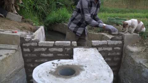 Unique mini-hydroelectric construction with one turbine and two units