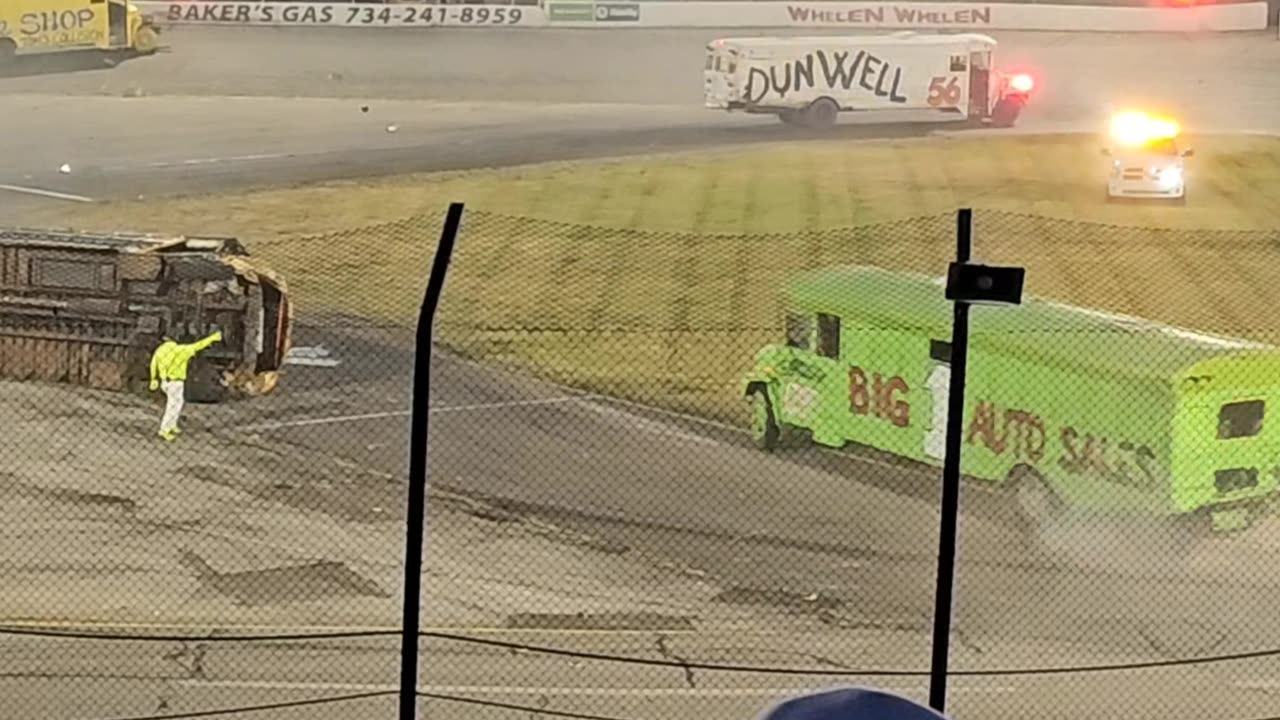 Flat Rock Speedway Figure 8 School Bus Race No Injuries June 10, 2023