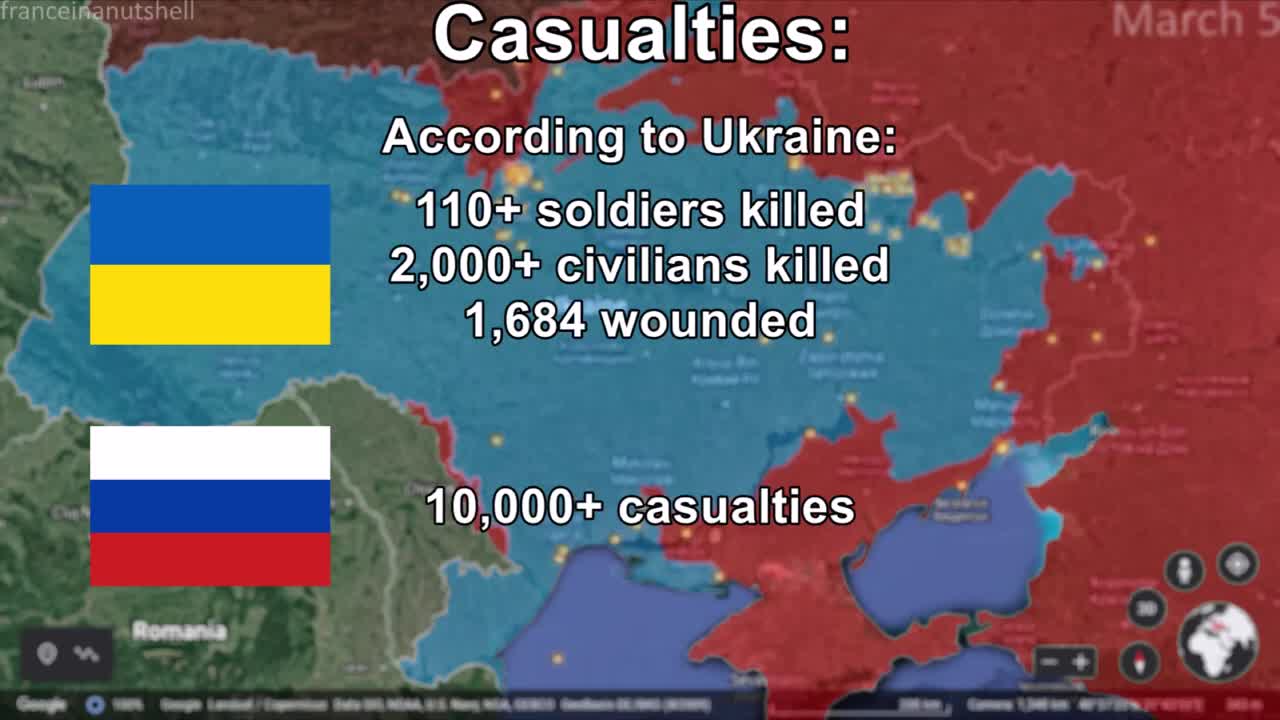 Russo-Ukrainian War 5th of March Mapped using Google Earth