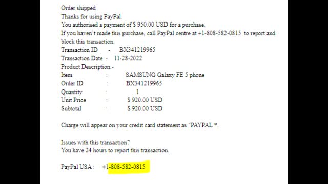 Six Outgoing Calls To Alleged Paypal: 808-582-0815, 11/29/22